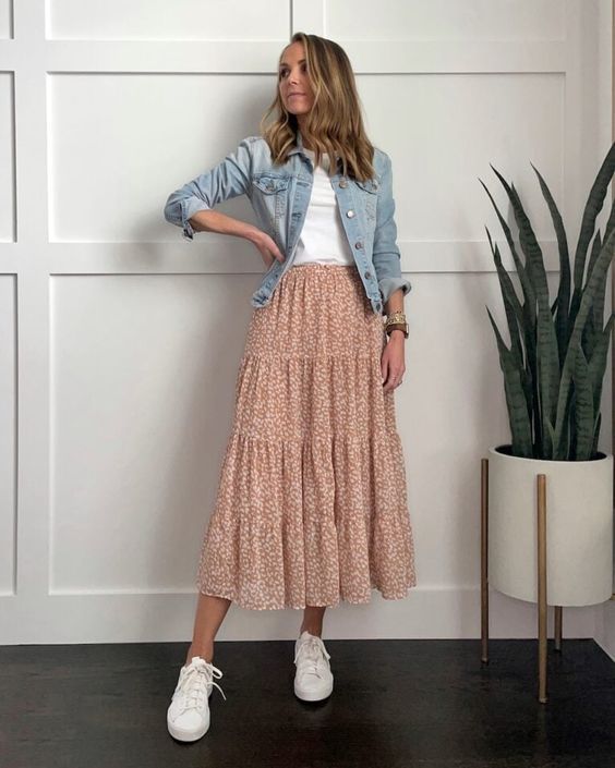 Floral Skirt with Denim Jacket for a Baby Shower